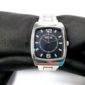 Kenneth Cole Reaction Mens Stainless Steel Watch Black Dial 7 3/4" band Works
